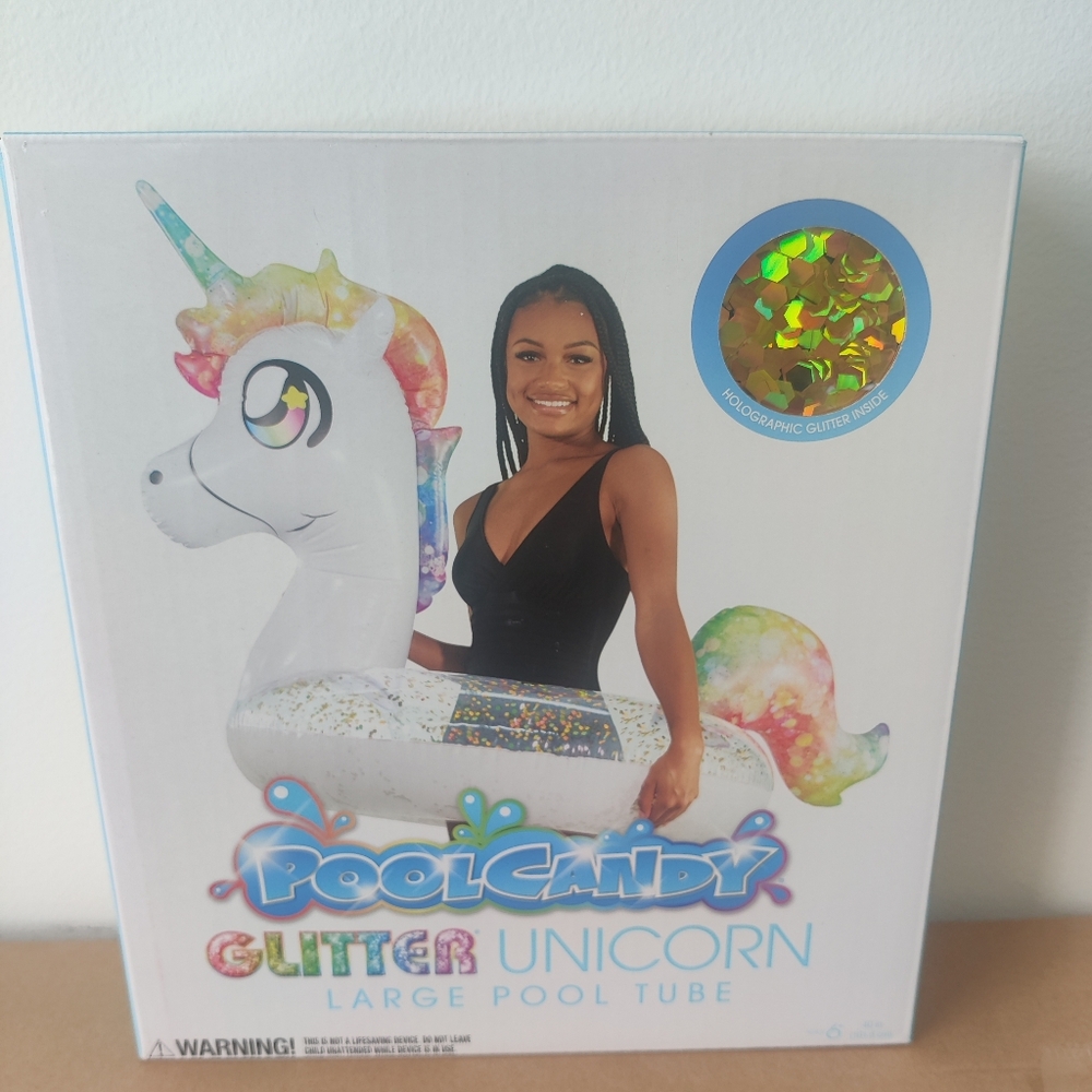 POOL CANDY Glitter Unicorn Large Inflatable Pool Tube Float NEW 40” New
